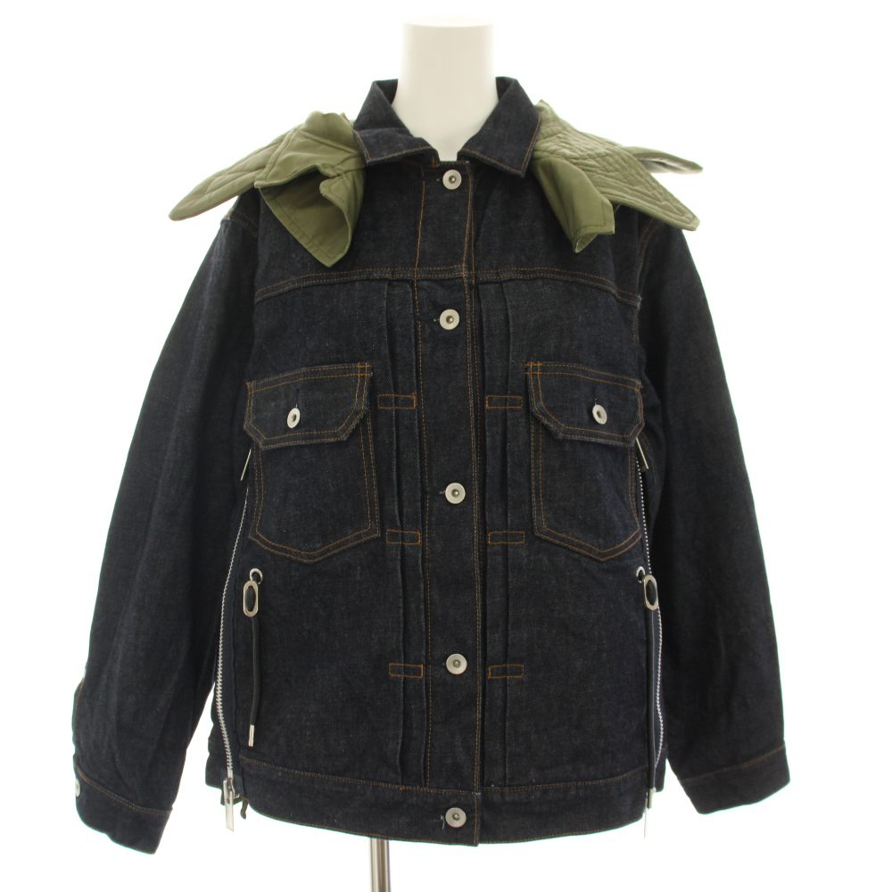 【中古】サカイ sacai ドッキングデニムジャケット ジーンズ上衣 ジージャン Gジャン アウター 2way ボンネット 1 紺 米国海軍 カーキ 19-04708 /YT レディース 【ベクター 古着】 260601