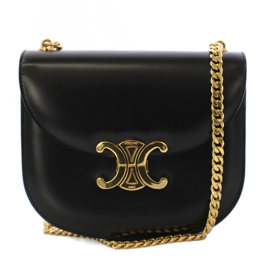 【中古】セリーヌ CELINE トリオンフ ブザス クレア チェーン店ショルダーバッグ なめし革 黒 /KH ■OH レディース 【ベクター 古着】 260602