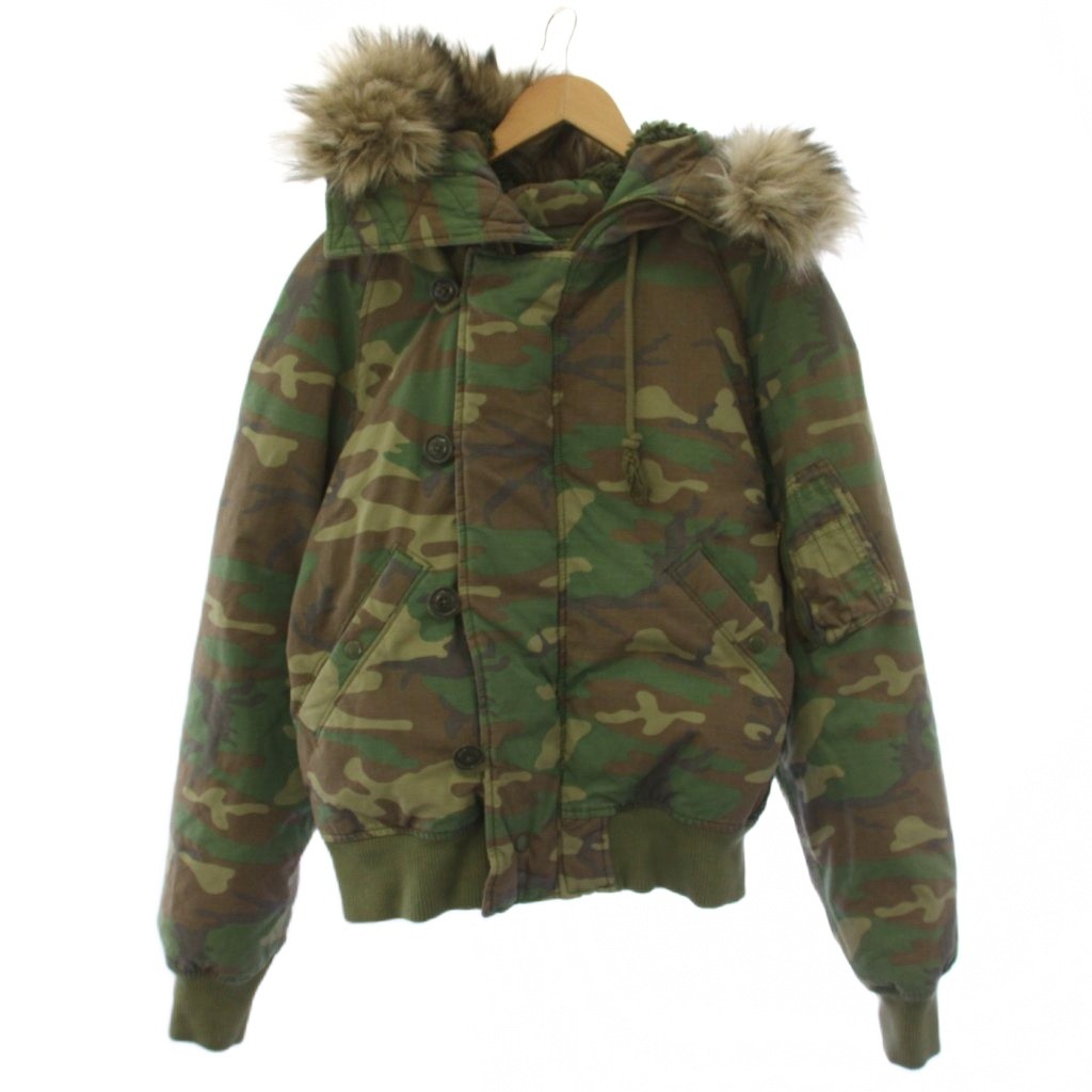 【中古】デニム&サプライ ラルフローレン DENIM & SUPPLY RALPH LAUREN N-2B フライトジャケット ダウンジャケット ジップアップ フード ファー カモフラ 迷彩柄 S/P カーキ /BM メンズ 【ベクトル 古着】 260603｜ブランド古着の買取販売ベクトル