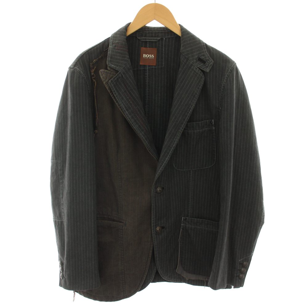 【中古】ヒューゴボス HUGO BOSS テーラードジャケット シングル ストライプ柄 ヴィンテージ加工 46 グレー 09946/034 /YT メンズ 【ベクトル 古着】 260608|ブランド古着の買取販売ベクトル