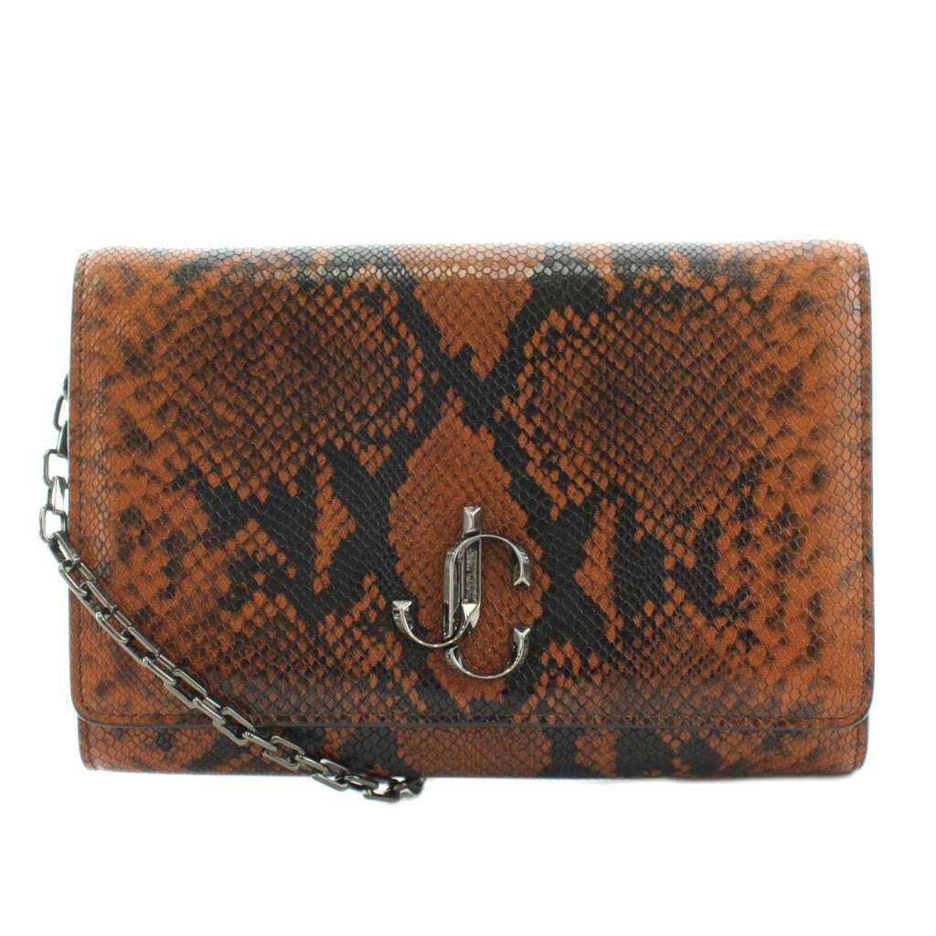 【中古】ジミーチュウ JIMMY CHOO ヴァレンヌ ショルダーバッグ チェーン店 パイソン型押し なめし革 茶 赤銅色 黒 黒いこと /AN39 レディース 【ベクター 古着】 260605