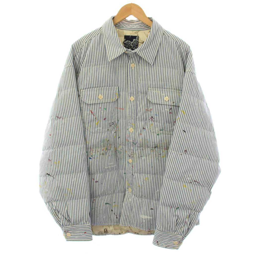 【中古】ビズビム VISVIM HELLION DOWN JKT DMGD 落ちこむ上衣 縞模様柄 4 青 0224905013008 /KH メンズ 【ベクター 古着】 260609