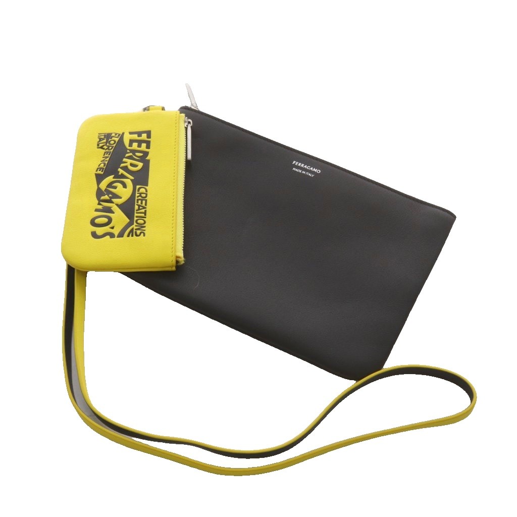 【中古】サルヴァトーレフェラガモ Salvatore Ferragamo リストレット ポーチ ロゴ レザー 黒 ブラック 黄 イエロー /AN13 ■OH レディース 【ベクトル 古着】 260609｜ブランド古着の買取販売ベクトル