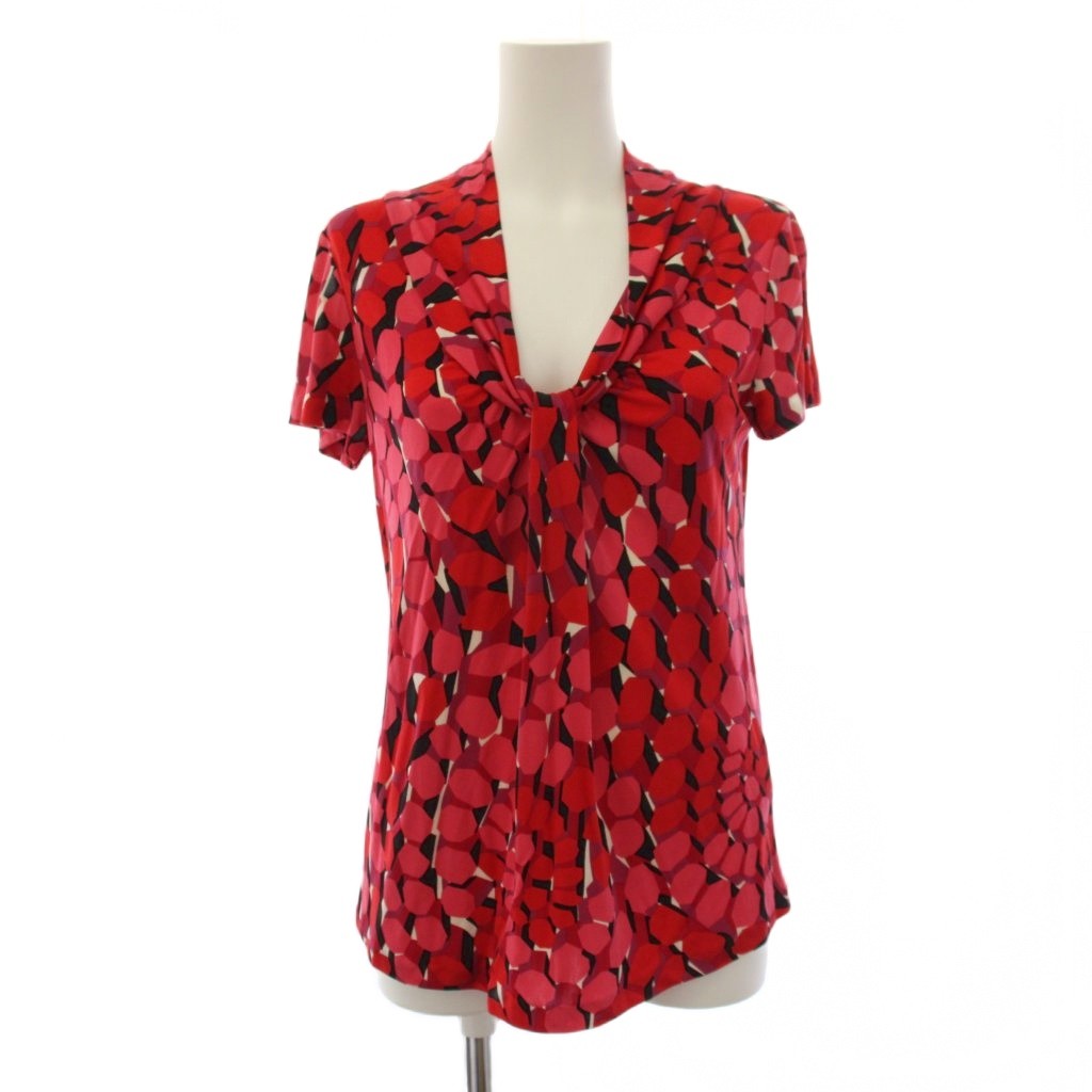 【中古】ヴィヴィアンタム VIVIENNE TAM シャツ ブラウス 半袖 総柄 シルク 1 赤 015-110123 /BM レディース 【ベクトル 古着】 260611|ブランド古着の買取販売ベクトル