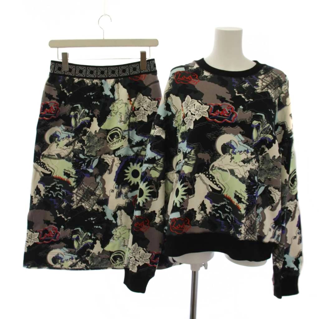 【中古】ヴィヴィアンタム VIVIENNE TAM セットアップ 上下 スウェット トレーナー プルオーバー 長袖 フレアスカート ロング 総柄 40 黒 白 /BM レディース 【ベクトル 古着】 260611|ブランド古着の買取販売ベクトル