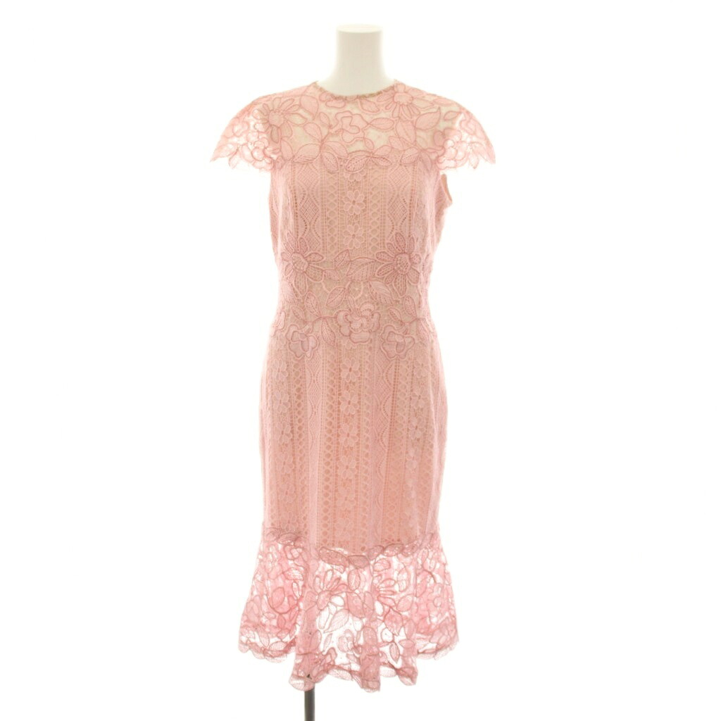 【中古】未使用品 タダシショージ TADASHI SHOJI アリスエンブロイダードレースドレス Alice Embroidered Lace Dress ワンピース ロング 半袖 総レース 裾フリル 花柄 6 ピンク BBD18556M /YT レディース 【ベクトル 古着】 260619|ブランド古着の買取販売ベクトル