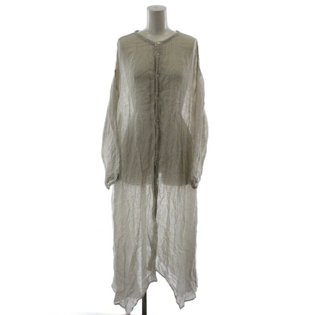 【中古】ネストローブ nest Robe シャツワンピース リネン グレージュ 長袖 ロング丈 01172-1159-1 /GG32 レディース 【ベクトル 古着】 260625｜ブランド古着の買取販売ベクトル