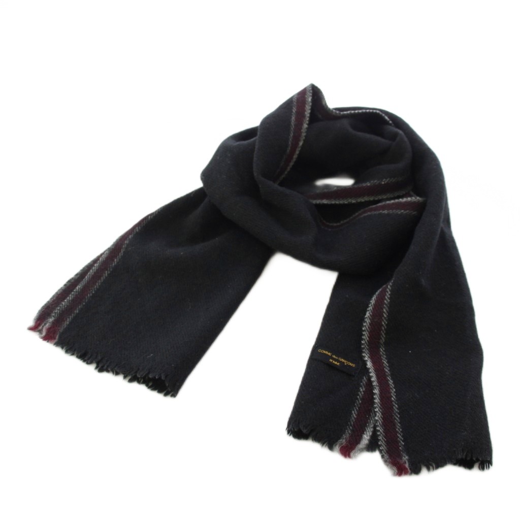 【中古】コムデギャルソンオム COMME des GARCONS HOMME マフラー ライン 黒 ブラック ボルドー /TK 21 メンズ 【ベクトル 古着】 260626|ブランド古着の買取販売ベクトル