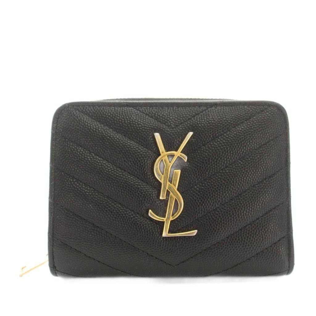 【中古】サンローラン パリ SAINT LAURENT PARIS マトラッセ コンパクトジップアラウンドウォレット 財布 二つ折り 小銭入れ レザー カサンドラ 黒 ブラック ゴールドカラー /YT28 ■OH レディース 【ベクトル 古着】 260702|ブランド古着の買取販売ベクトル