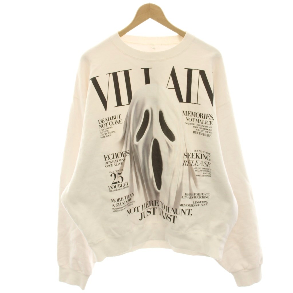 【中古】ダブレット doublet VILLAIN COVER PRINT SWEAT SHIRT スウェット トレーナー 長袖 裏起毛 ダメージ加工 S 白 ホワイト 25AW53CS412 /HN3 メンズ 【ベクトル 古着】 260707｜ブランド古着の買取販売ベクトル