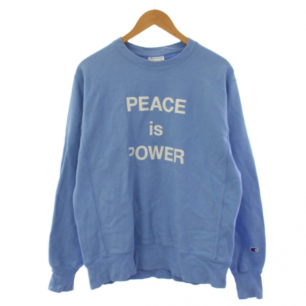 【中古】チャンピオン CHAMPION MoMA Ono yoko Reverse Weave PEACE IS POWER スウェット トレーナー プルオーバー 長袖 プリント M 水色 /BM34 レディース 【ベクトル 古着】 260708|ブランド古着の買取販売ベクトル