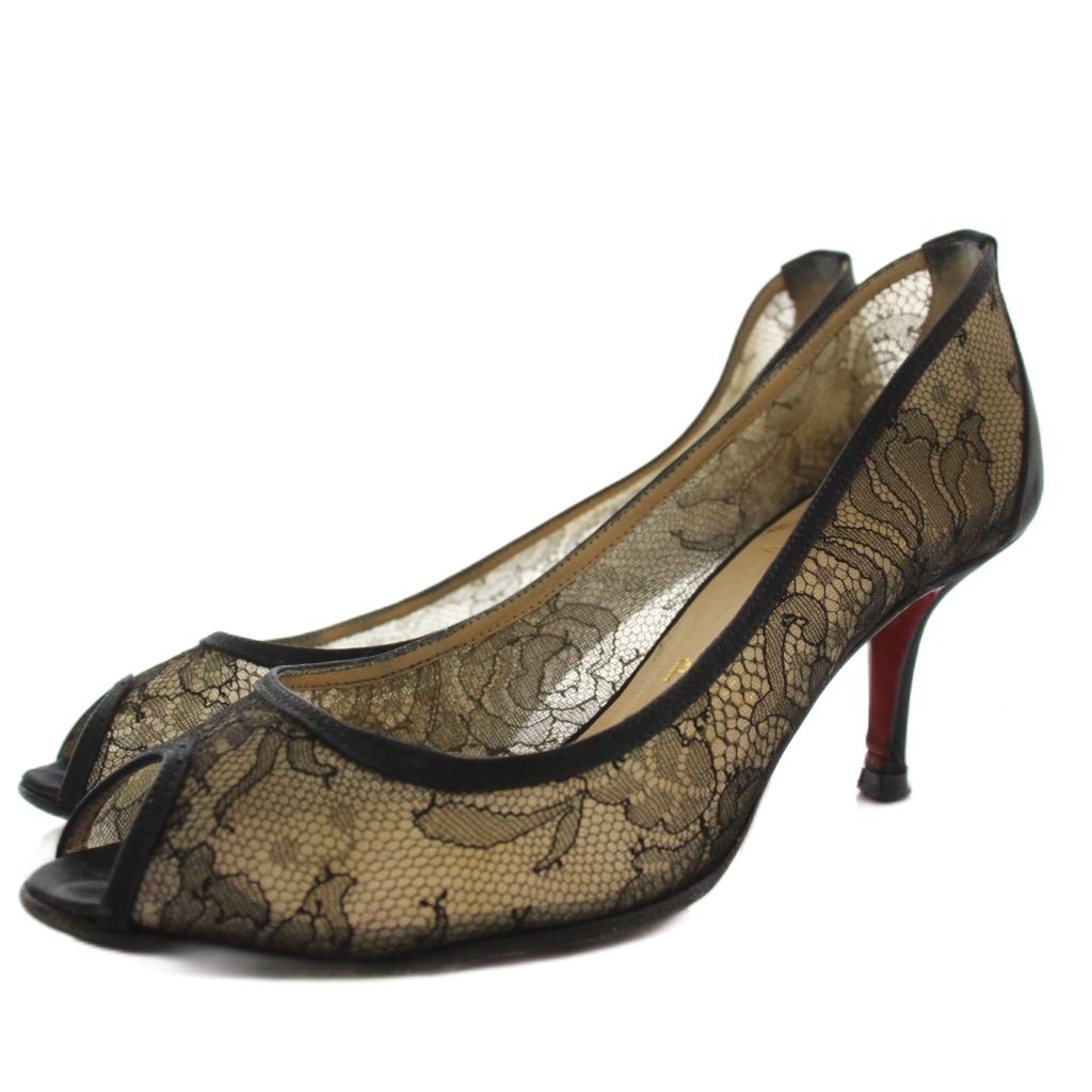 【中古】クリスチャンルブタン Christian louboutin ハイヒール パンプス レース オープントゥ 37 黒 ブラック /GG ■MA レディース 【ベクトル 古着】 260720|ブランド古着の買取販売ベクトル