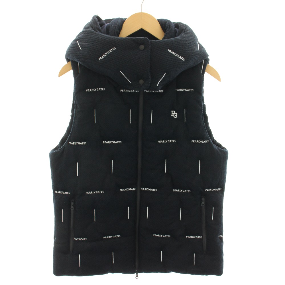 【中古】パーリーゲイツ PEARLY GATES ゴルフお召しもの 23AW ２５セント貨リバー中綿フルジップフーディベスト 前食い違い アウター ロゴタイプ刺しゅう 総柄 5 紺 米国海軍 053-3258105 /YT メンズ 【ベクター 古着】 260302