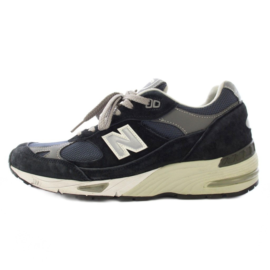 【中古】ニュー平衡にする NEW BALANCE ローカットスニーカー シューズ 厚底 スエードクロス メッシュ ロゴタイプ US9 26珊 紺 米国海軍 M991NV /BB メンズ 【ベクター 古着】 260228