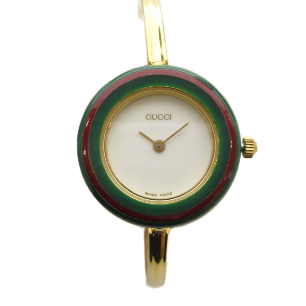 【中古】グッチ GUCCI チェンジベゼル 御覧になる ウオッチ アナログ 2針 石英 ゴールド色 白 白いこと 11/12.2 /AN64 ■OH レディース 【ベクター 古着】 260421