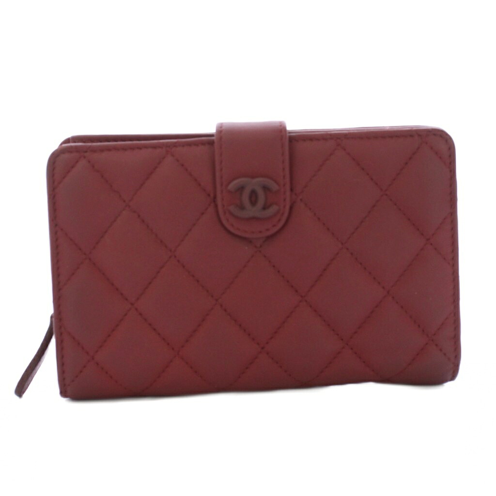 【中古】シャネル CHANEL マトラッセ 子ヒツジ人はだ 二つ折り紙入れ ココマーク ボルドーワイン 15番台 /KH ■OH レディース 【ベクター 古着】 260310