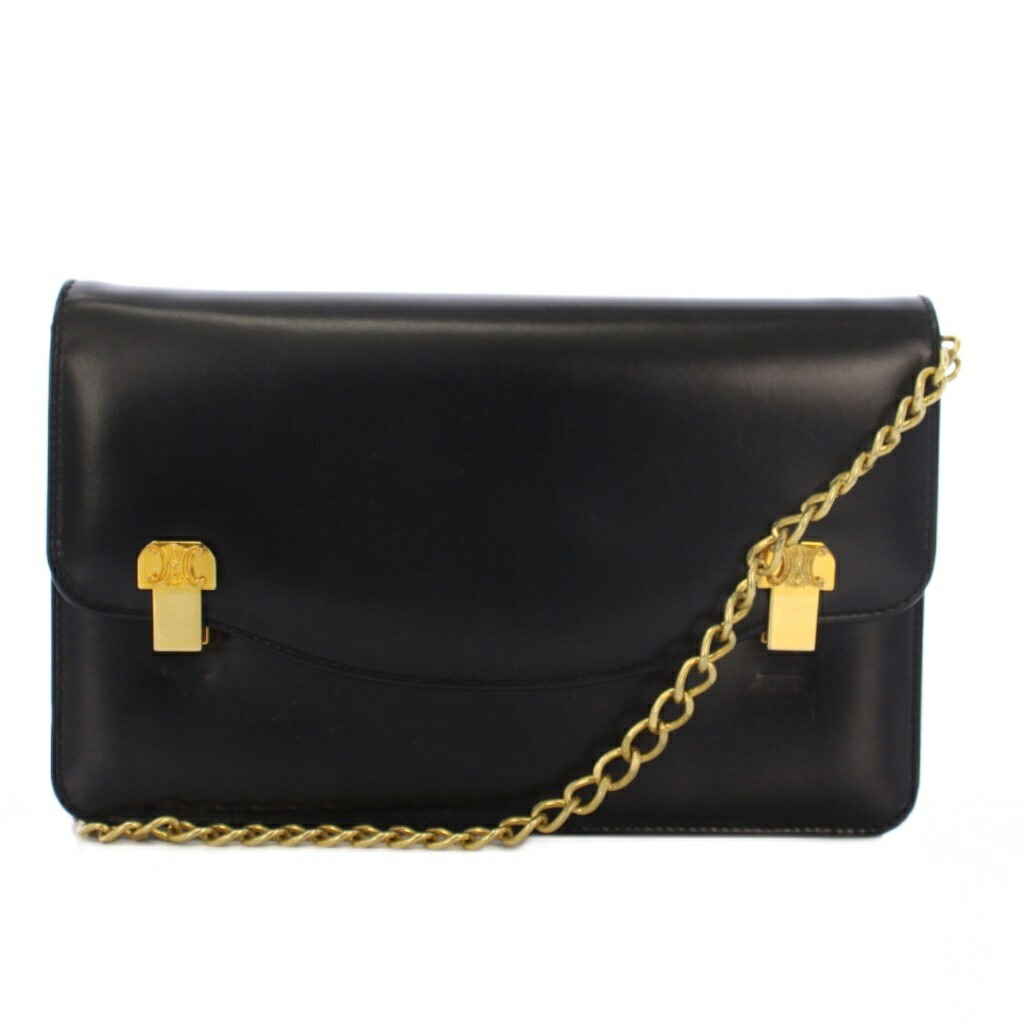 【中古】セリーヌ CELINE ヴィンテージトリオンフチェーンショルダーバッグ なめし革 袋付き添い人 黒 黒いこと ゴールド色つや /YT ■OH レディース 【ベクター 古着】 260313