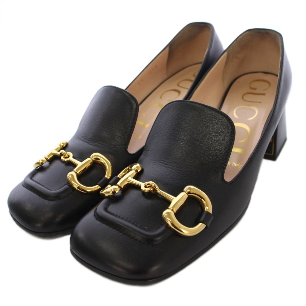 【中古】グッチ GUCCI MALAGA KID NERO 配管ビット 置き目毛皮 シューズ なめし革 37 黒 SORANO70 /BM レディース 【ベクター 古着】 260326