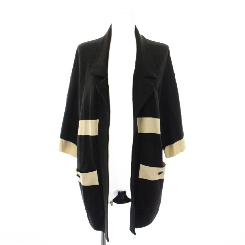 【中古】シャネル CHANEL 編み物ジレー トッパー 半袖 ココマークボタン 黒 黒いこと ベージュ /YT レディース 【ベクター 古着】 260417