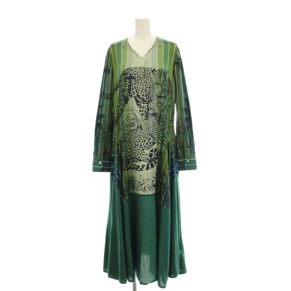 【中古】エルメス HERMES JUNGLE LOVE プルオーバー衣装 長袖 ロング 絹地 カシミール綿織物 36 緑 /KH レディース 【ベクター 古着】 260409