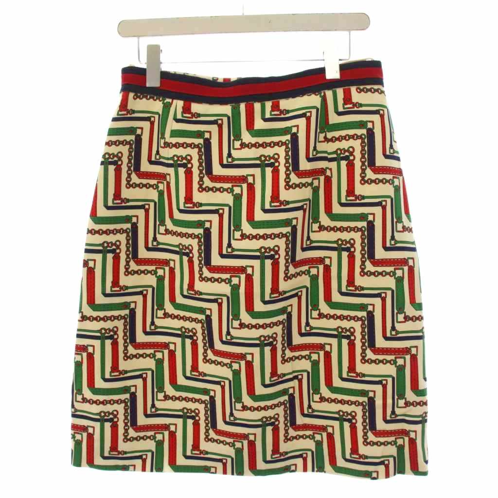 【中古】グッチ GUCCI ZIP25 チェーンベルト柄 タイトスカート ひざ丈 シルク ウール 44 白 赤 453833 /BM レディース 【ベクトル 古着】 260421|ブランド古着の買取販売ベクトル