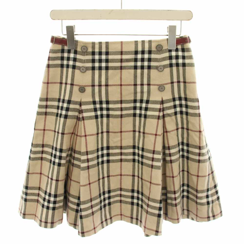 【中古】バーバリーブルーレーベル BURBERRY BLUE LABEL スコート ひざ丈 太陽フレア タック 読み合わせる柄 38 ベージュ ボルドーワイン FX514-215 /YT レディース 【ベクター 古着】 260421