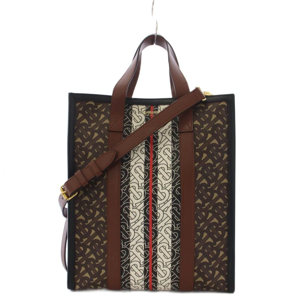 【中古】バーバリー BURBERRY モノグラムストライプ Eキャンバス スモール BRIDLE トートバッグ ショルダーバッグ 2WAY 茶 8024294 /AN レディース 【ベクトル 古着】 260417|ブランド古着の買取販売ベクトル