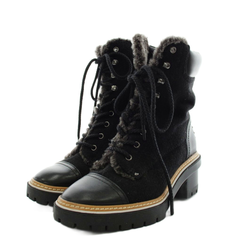 【中古】トリーバーチ TORY BURCH 遊撃手ブーツ スピード競技膨れ上がる 踵 ボア 5.5 黒 黒いこと /AN32 レディース 【ベクター 古着】 260521