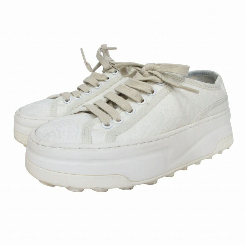 【中古】グッチ GUCCI 庭球 TENNIS 1977 付け届け真似形 GG帆布 スニーカー 746767 プラットホーム 厚底 白 白いこと 34 約21糎 IBO68 レディース 【ベクター 古着】 250318