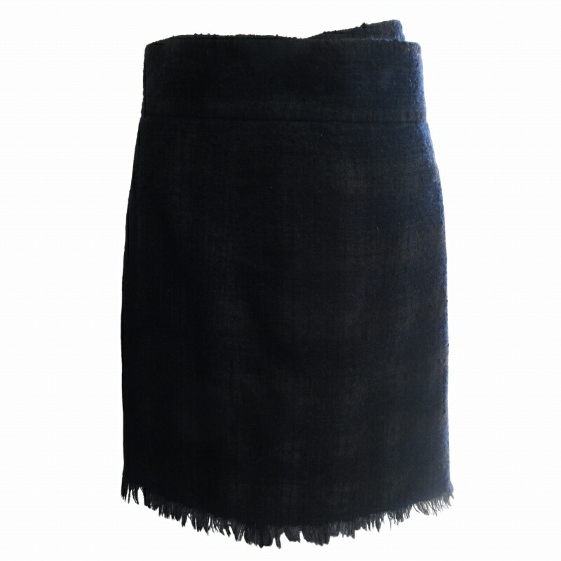 【中古】シャネル CHANEL 11B ウールツイードラップスカート 巻きスコート P46261V34350 影ぼうし照合のしるし フリンジ 薄墨色系 国内定め事 38 約M大きさ レディース 【ベクター 古着】 250424