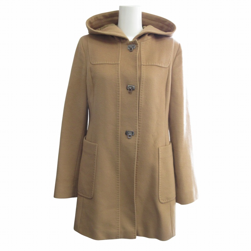【中古】マックスマーラステュディオ Max Mara Studio フーデッドコート バージンウール 60862813 メタルトグル ロング イタリア製 キャメル 40 約Lサイズ レディース 【ベクトル 古着】 250630