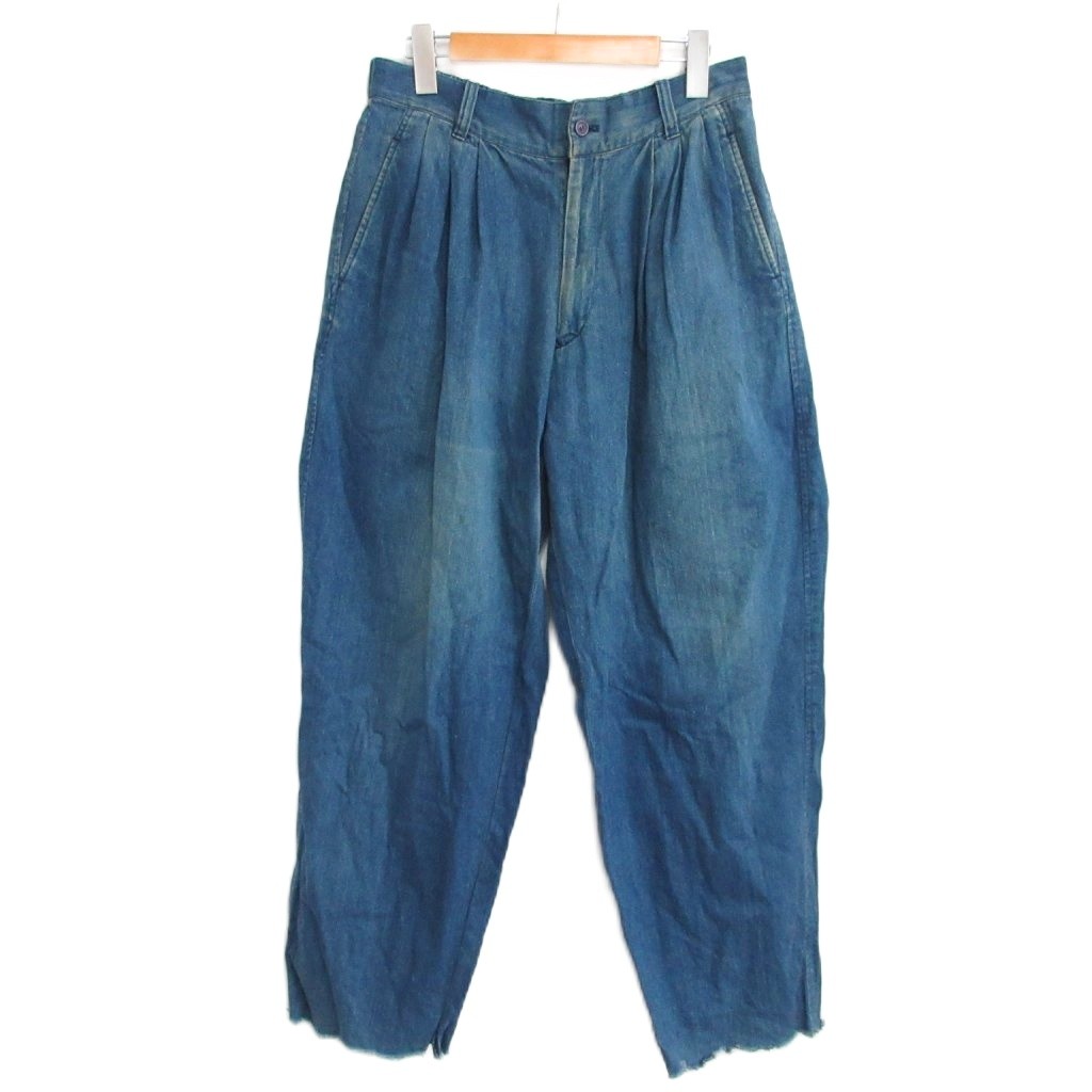 【中古】イッセイミヤケメン ISSEY MIYAKE MEN 希少 レア 87SS 筆タグ 初期 ヴィンテージ アーカイブピース デニム トラウザー スラックス 3タック ゴムウエスト インディゴ L-XL IBO80 メンズ 【ベクトル 古着】 250823