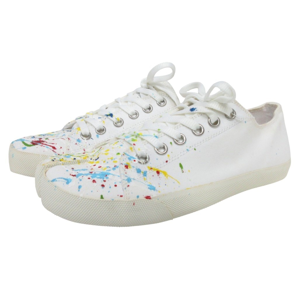【中古】未使用品 メゾンマルジェラ 22 Maison Margiela 22 19SS Tabi Sneakers タビ スプラッシュペイント スニーカー 足袋 キャンバス ローカット 白 ホワイト 39 26cm メンズ 【ベクトル 古着】 250912