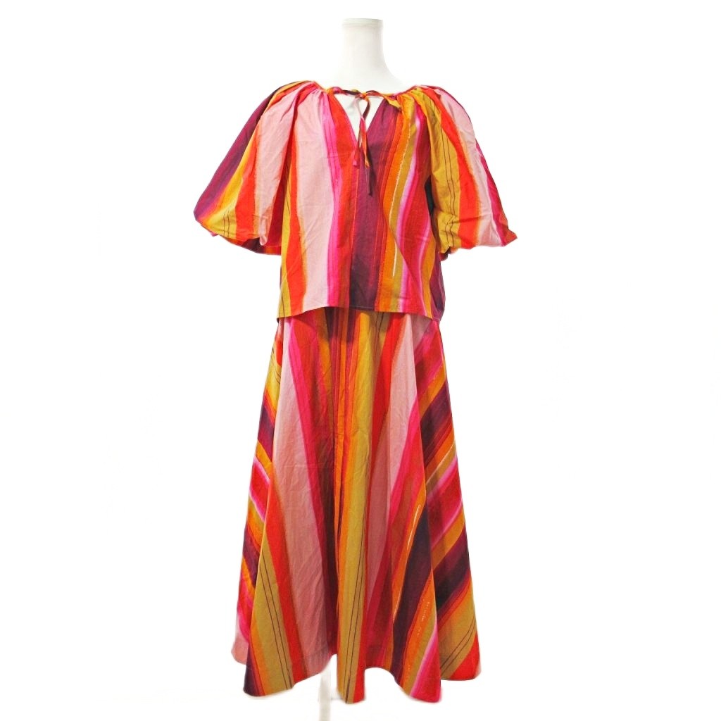 【中古】エムエスジーエム MSGM 美品 23SS 総柄 セットアップ 半袖 バルーン袖 ブラウス ロング スカート ストライプ 36 マルチカラー 1002 IBO82 レディース 【ベクトル 古着】 251002