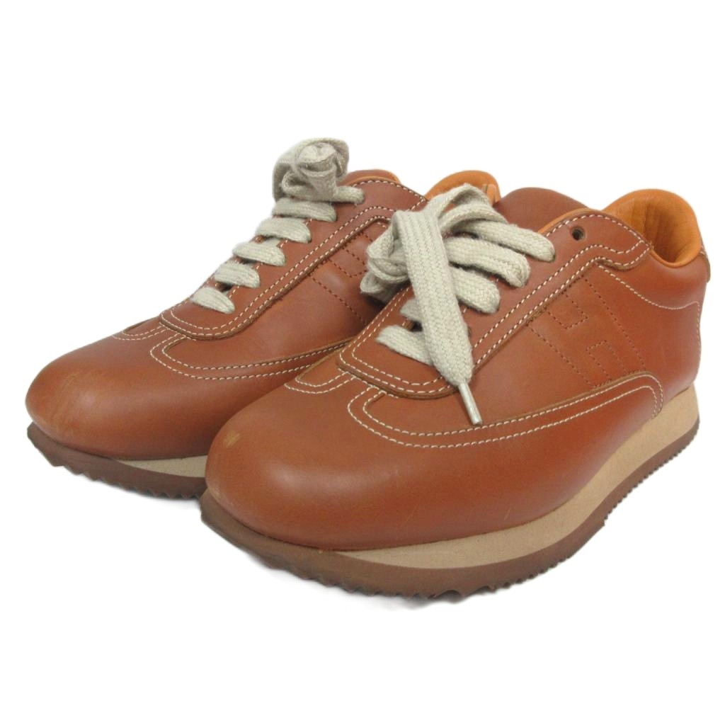 【中古】エルメス HERMES Quick クイック スニーカー Hロゴタイプ なめし革 牛皮 置き目とり捨てる 35.5 茶 赤銅色 ■MNK3 レディース 【ベクター 古着】 251127