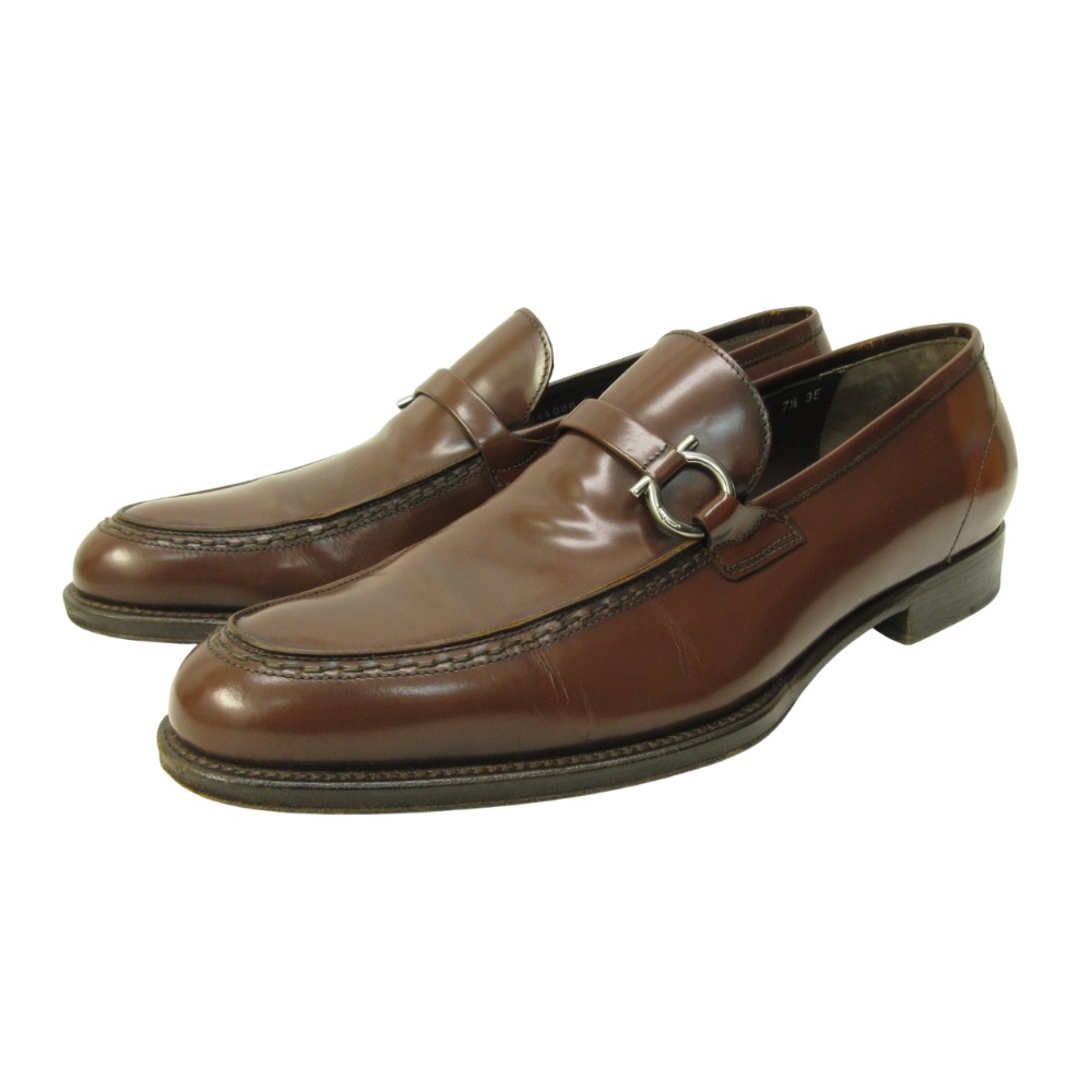 【中古】サルヴァトーレフェラガモ Salvatore Ferragamo ローファー シューズ ガンチーニ 金具 レザー 7.5 25.5cm 茶 ブラウン 0122 ■MNK4 メンズ 【ベクトル 古着】 260122