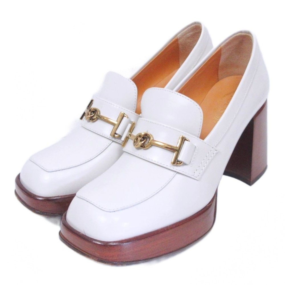 【中古】トッズ TOD'S ダブルT ビットローファー プラットフォーム 厚底 チャンキーヒール レザー 34 1/2 約21.5cm 白 ホワイト 系 ■MNK4 0128 レディース 【ベクトル 古着】 260128