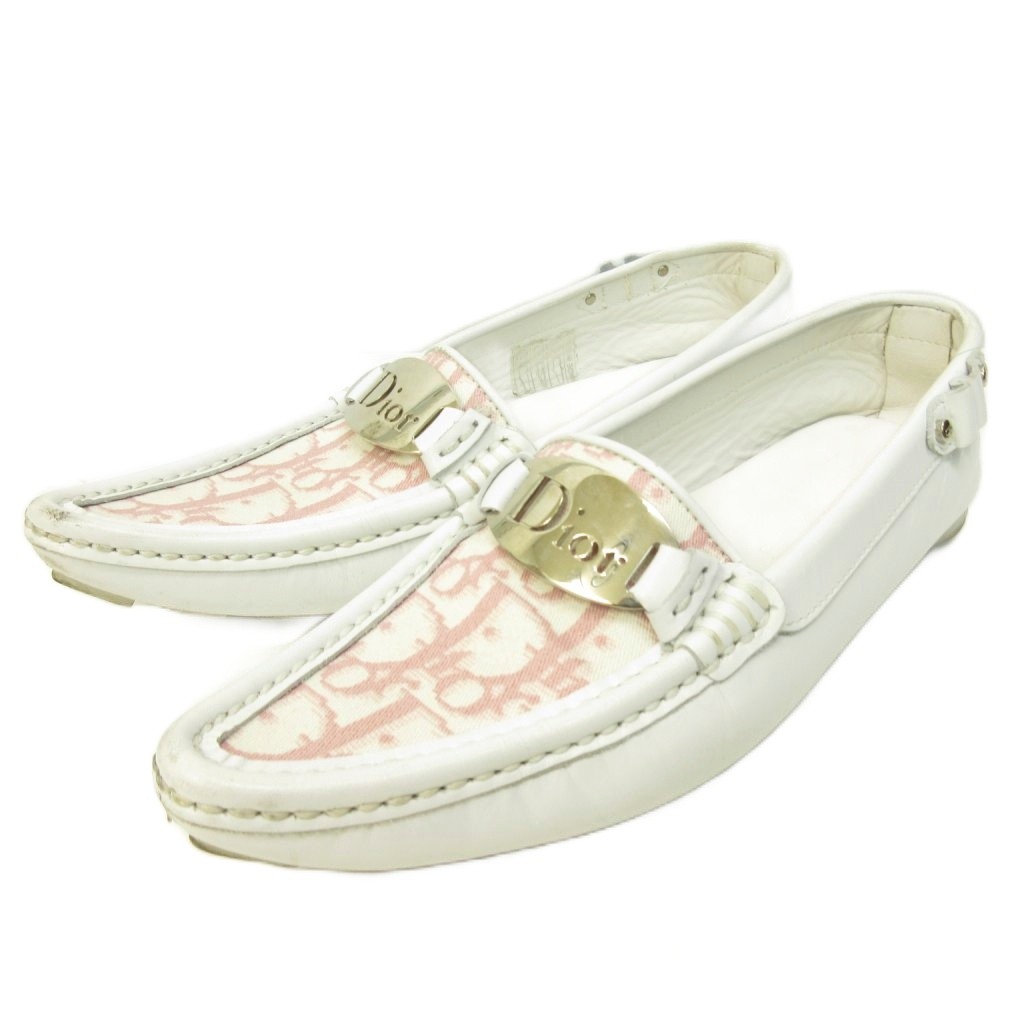 【中古】クリスチャンディオール Dior トロッター 置き目毛皮 ドライビングシューズ なめし革 白 白いこと 35.5 約24糎 ■MNK5 レディース 【ベクター 古着】 260205