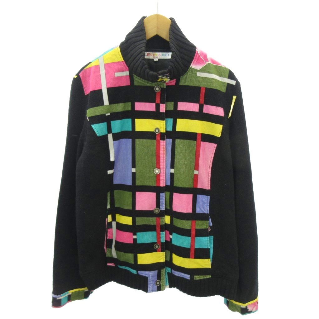 【中古】レオナールスポーツ LEONARD SPORT 編み物 ジレー うつり変わり コール天 総柄 42 黒 黒いこと 0211 ■MNK5 レディース 【ベクター 古着】 260211