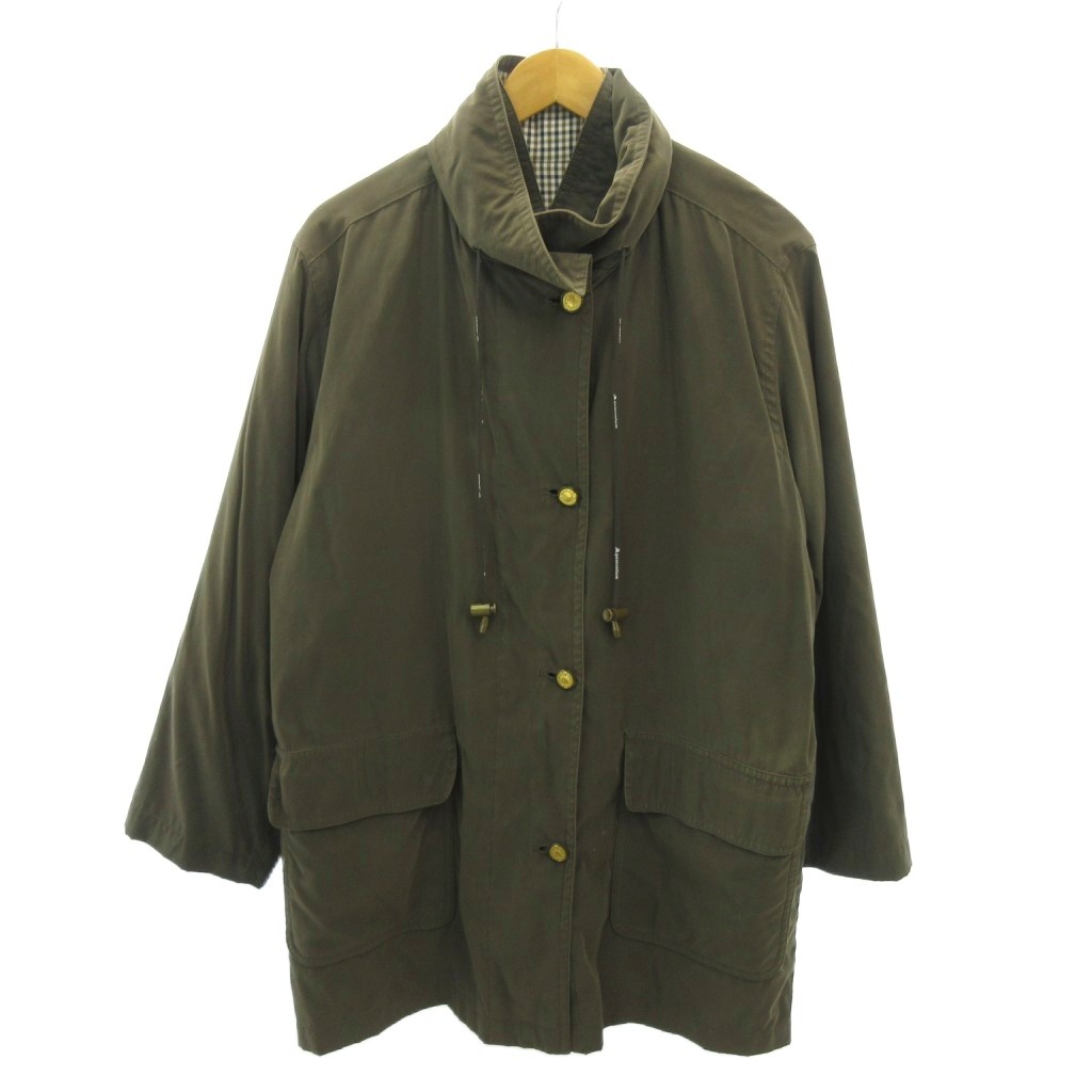 【中古】アクアスキュータム AQUASCUTUM モッズコート ライナー付 裏地 チェック柄 金ボタン ミドル丈 9 カーキ 0211 IBO88 メンズ 【ベクトル 古着】 260211
