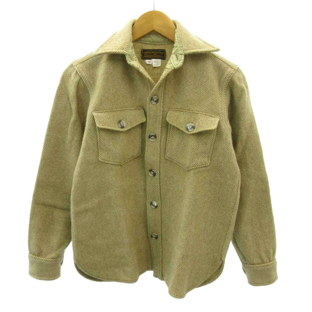【中古】エディーバウアー EDDIE BAUER ヴィンテージ 黒タグ 前期 70s-80s CPOシャツ ウール ヘリンボーン 長袖 18 ベージュ 0211 IBO88 メンズ 【ベクトル 古着】 260211