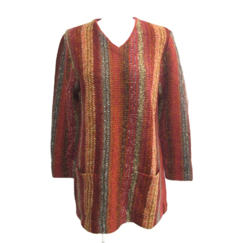 【中古】ミッソーニ MISSONI ヴィンテージ モヘア混 ニット セーター Vネック 総柄 赤 レッド 約M ■MNK5 レディース 【ベクトル 古着】 260212