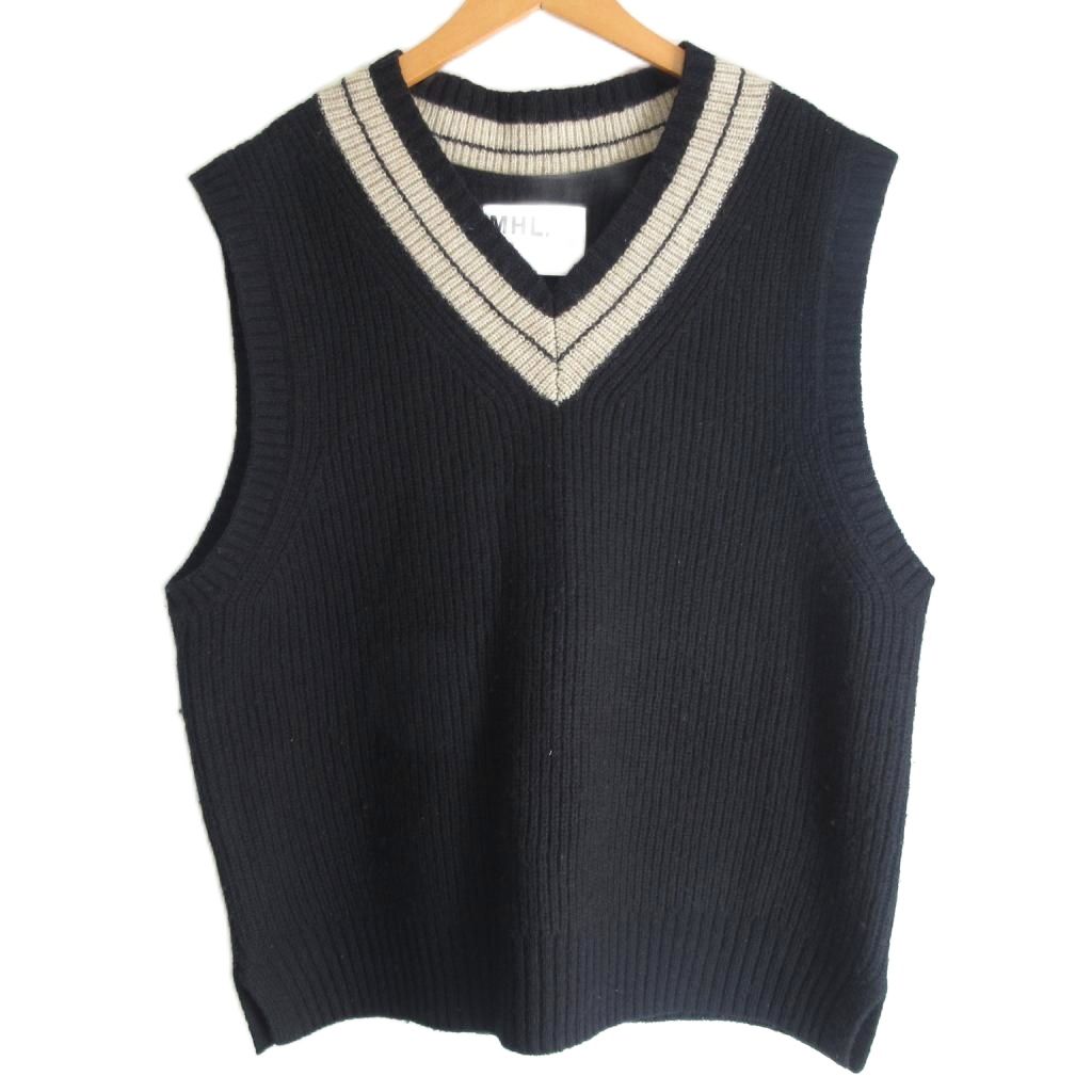 【中古】マーガレットハウエル MHL. 24AW ウール チルデンニット ベスト 596-4260502 黒 ブラック L メンズ 【ベクトル 古着】 260221
