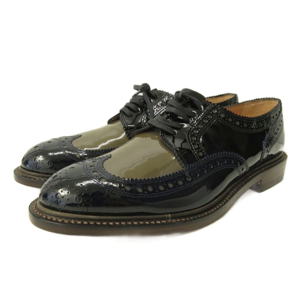【中古】ロベールクレジュリー ROBERT CLERGERIE 美品 ドレスシューズ ウイングチップ パテントレザー バイカラー 38.5 25.5cm 黒 ブラック カーキ 0326 IBO90 レディース 【ベクトル 古着】 260326