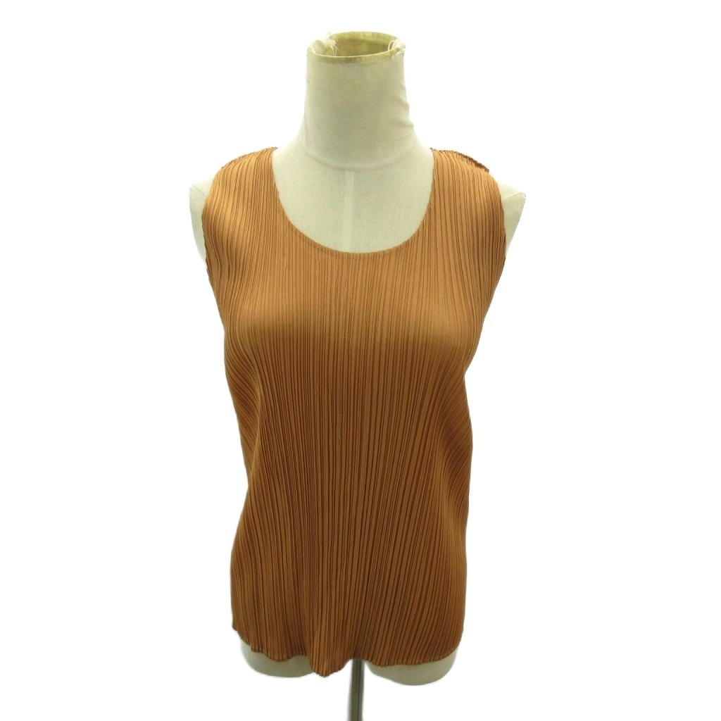 【中古】イッセイミヤケ ISSEY MIYAKE 美品 プリーツ カットソー ノースリーブ L オレンジ 0303 IBO92 レディース 【ベクトル 古着】 260303