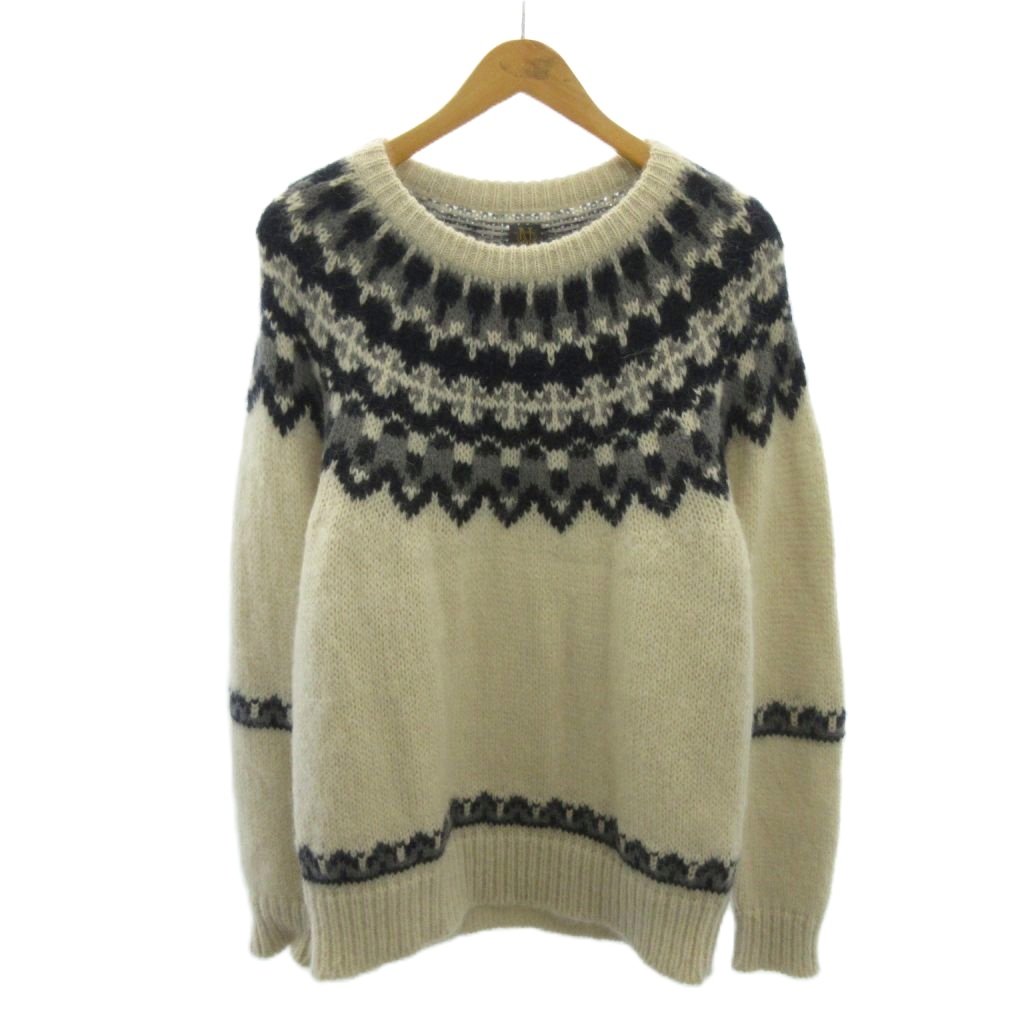 【中古】バトナー BATONER 美品 21AW MOHAIR NORDIC CREW NECK ニット セーター ノルディック柄 ウール モヘヤ アルパカ 2 白 ホワイト 0311 メンズ 【ベクトル 古着】 260311