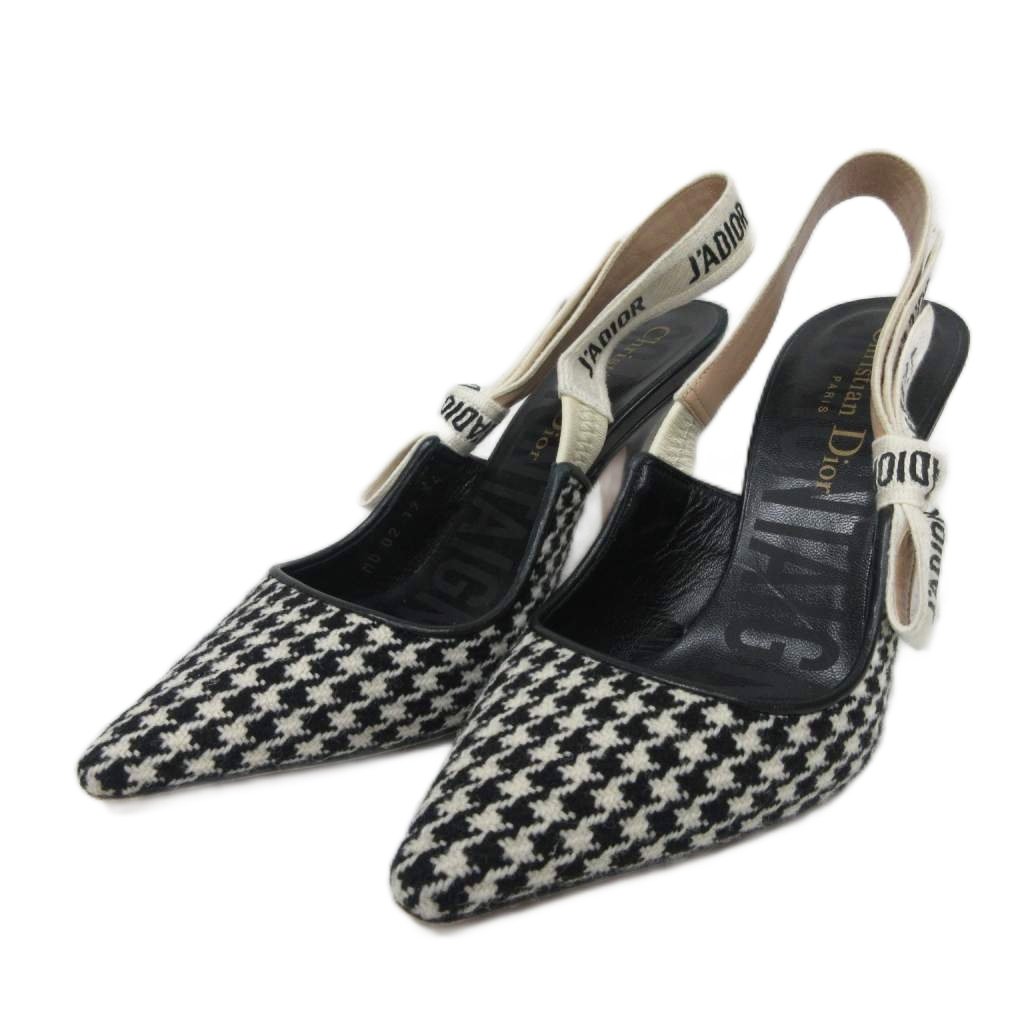 【中古】ディオール Christian Dior J\u0027Adior ジャディオール スリングバック パンプス ハウンドトゥースチェック なめし革 34 D 黒 黒いこと 白 白いこと IBO92 レディース 【ベクター 古着】 260309