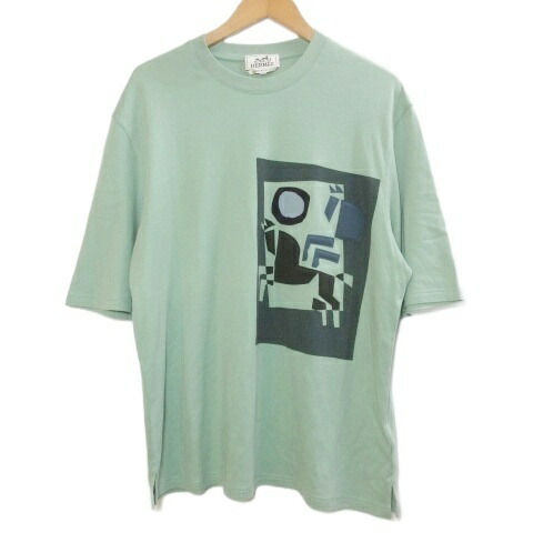 【中古】エルメス HERMES 23-24AW velky lov ヴェルキーラブ ティーシャツ カシミール混 カットソー 半袖 刷り上げる エン雇い主産業 労働者の一団のど首 M 緑 緑であること ■MNK6 /X メンズ 【ベクター 古着】 260328