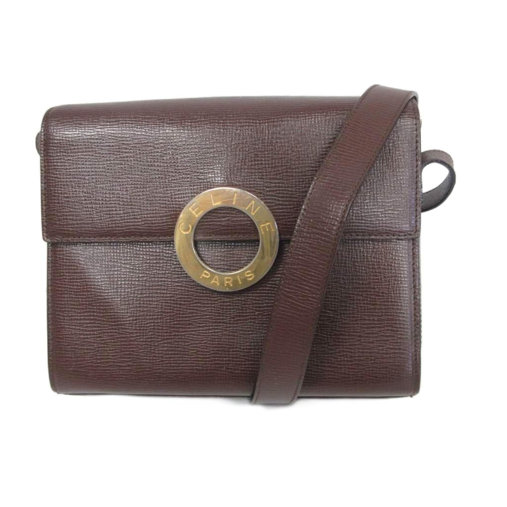 【中古】セリーヌ CELINE 年寄りの OLD ショルダーバッグ 倶楽部金具 なめし革 ヴィンテージ ロゴタイプ 真四角 茶 赤銅色 レディース 【ベクター 古着】 260317