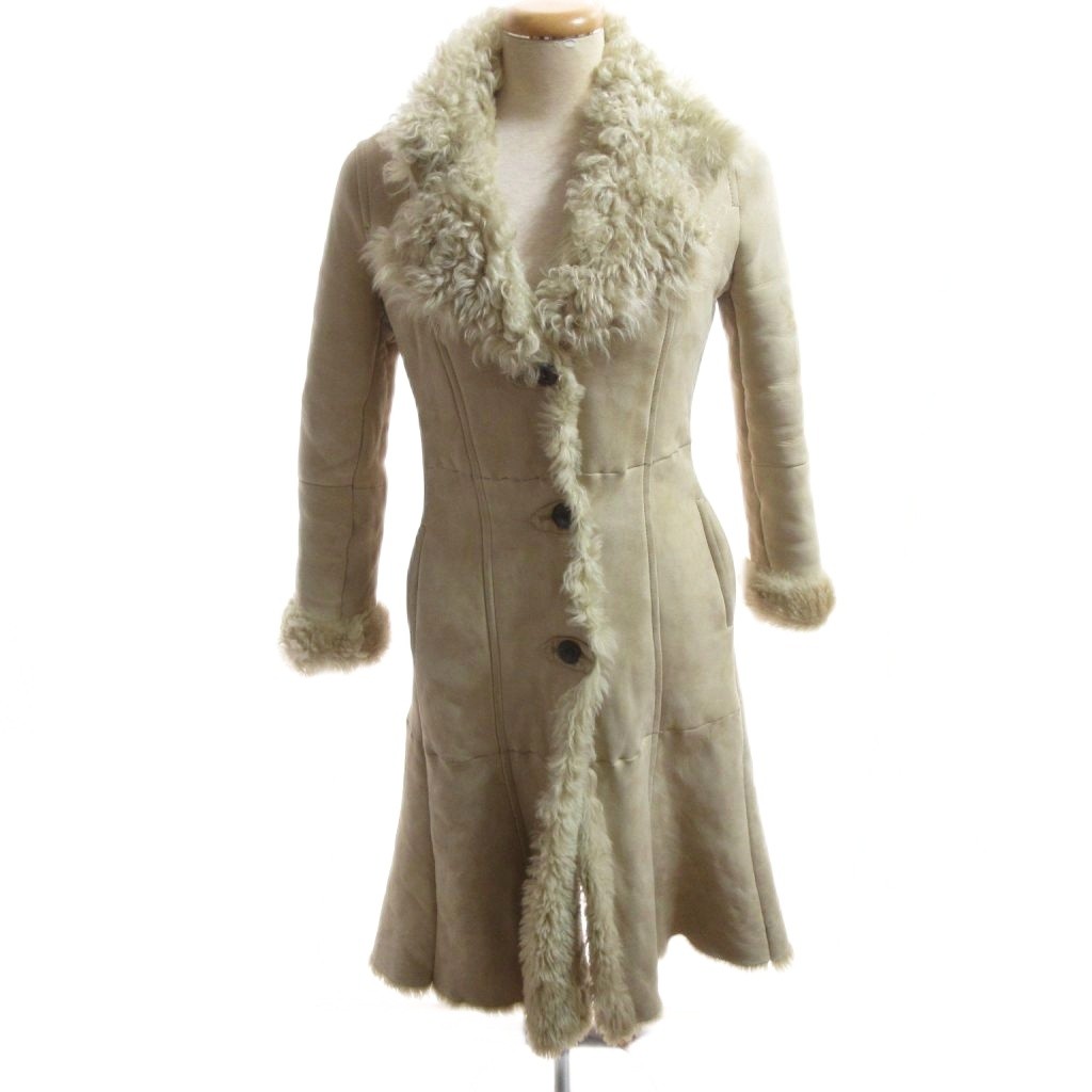 【中古】マックスマーラ 土日伝達ルート MAX MARA WEEKEND LINE ムートンコート 36 なめし革 ベージュ ロング丈 テーラードカラー/HW レディース 【ベクター 古着】 260429